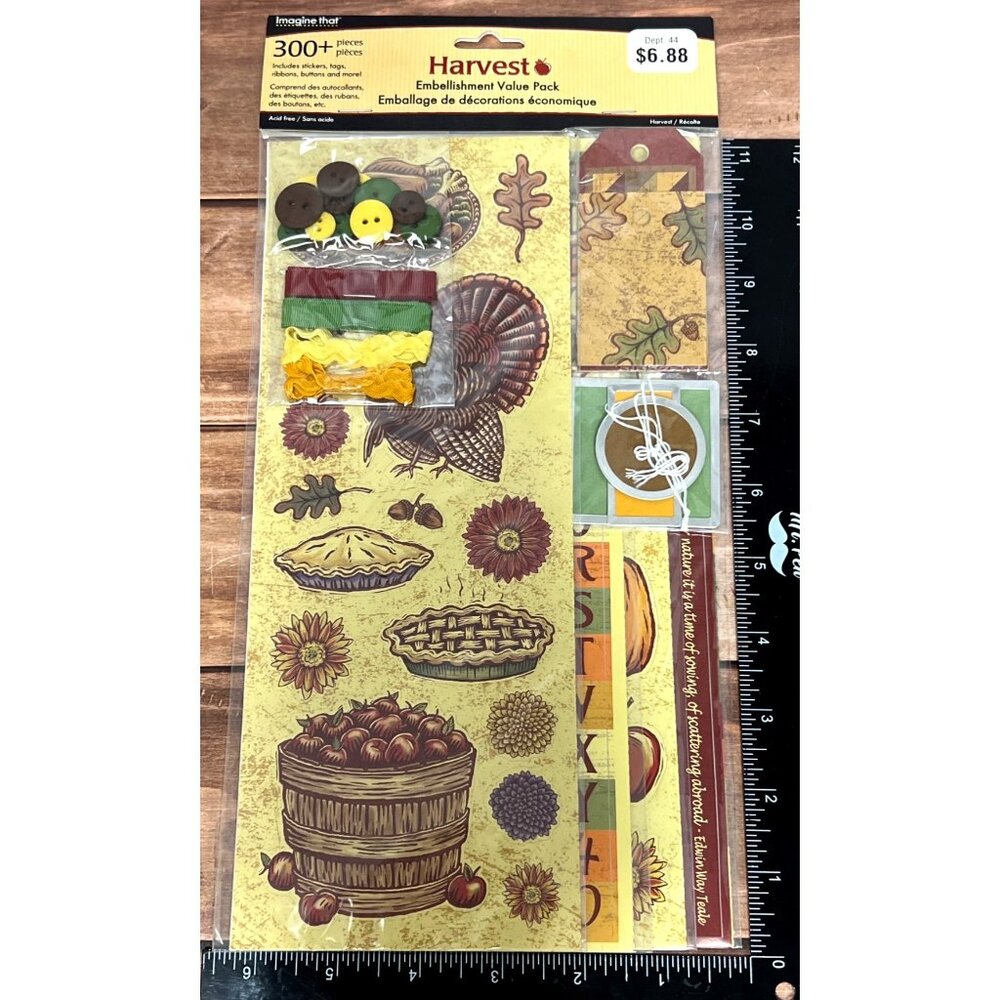 Fall Harvest Embellishment Value Pack Stickers Tags Ribbons buttons Scrapbooking